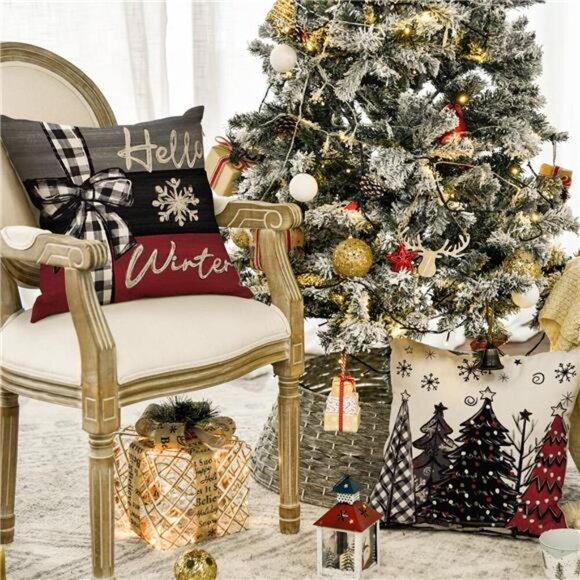 Merry Christmas Joy Xmas Trees Red Throw Pillow Covers, 18 x 18 Inch - Picture 10 of 14